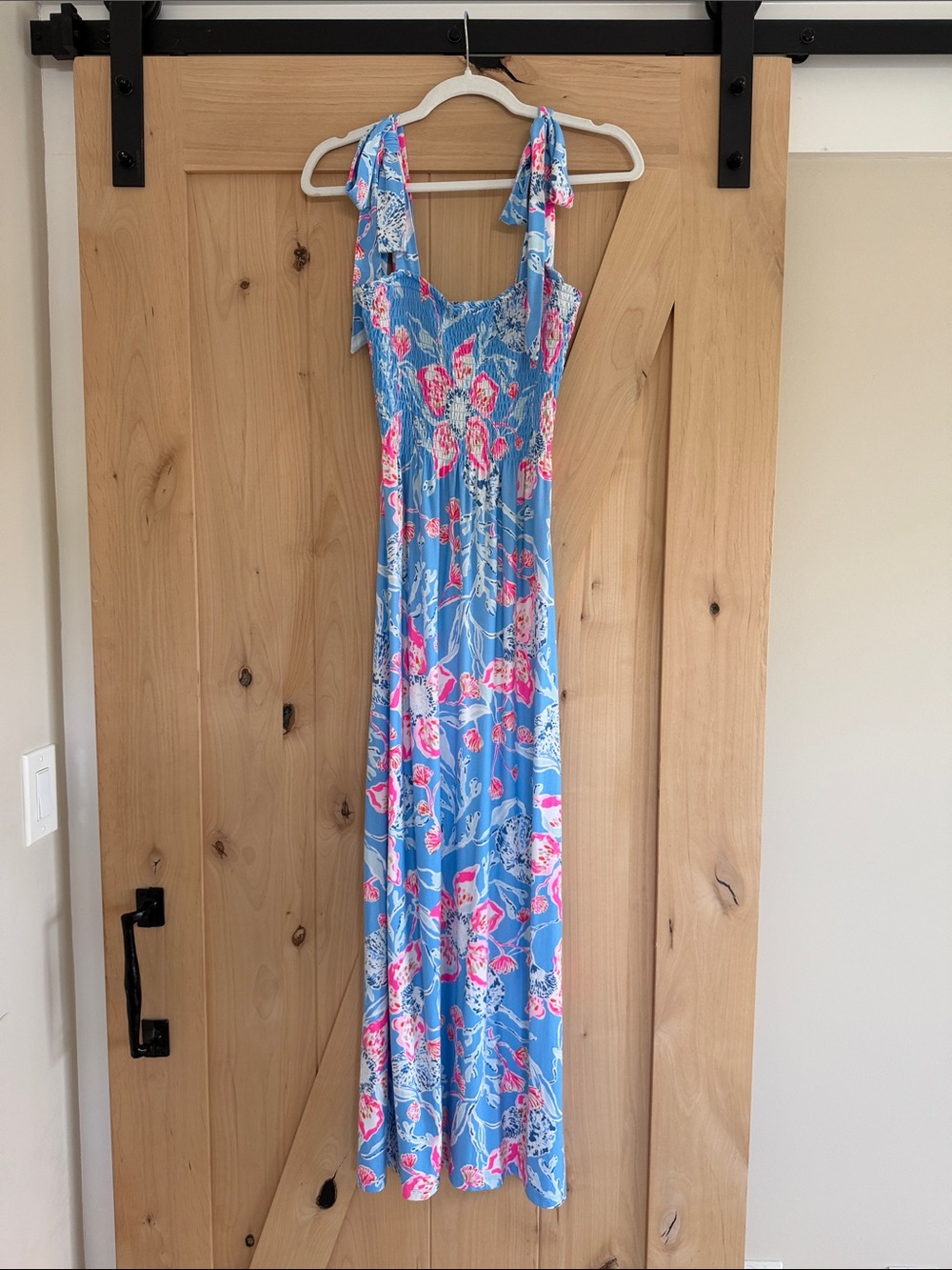Lilly Pulitzer Sky Blue Floral Maxi Dress with Pink Accents